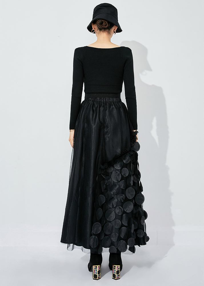 Chic Black Ruffled Patchwork Dot Tulle A Line Skirts Summer LY0840 - fabuloryshop