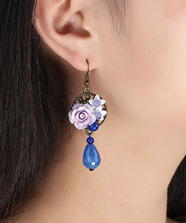 Chic Blue Copper Shell Flower Chalcedony Drop Earrings LY2210 - fabuloryshop