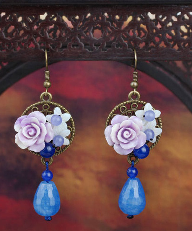 Chic Blue Copper Shell Flower Chalcedony Drop Earrings LY2210 - fabuloryshop