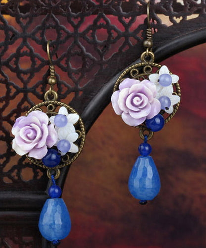 Chic Blue Copper Shell Flower Chalcedony Drop Earrings LY2210 - fabuloryshop