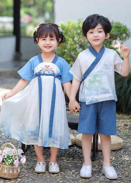 Chic Blue Embroideried Patchwork Cotton Baby Girls Dress Summer LY6475 Ada Fashion