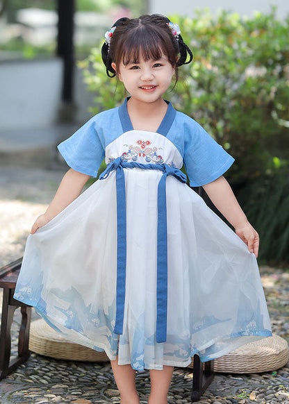 Chic Blue Embroideried Patchwork Cotton Baby Girls Dress Summer LY6475 Ada Fashion