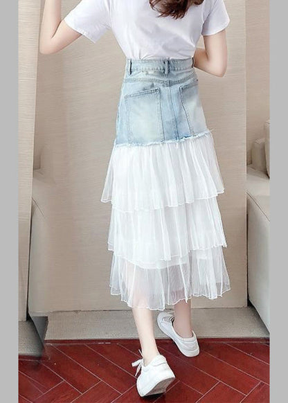 Chic Blue High Waist Tulle Patchwork Denim A Line Skirt TY1083 - fabuloryshop