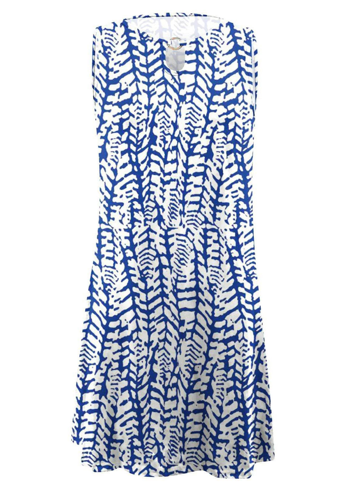 Chic Blue O-Neck Print Mid Dresses Summer LY3881 - fabuloryshop