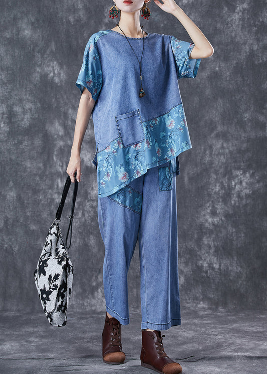 Chic Blue Oversized Asymmetrical Patchwork Denim Two Pieces Set Summer LY6758 - fabuloryshop