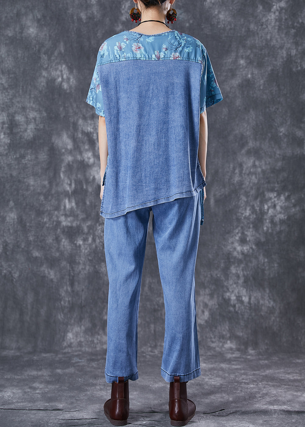 Chic Blue Oversized Asymmetrical Patchwork Denim Two Pieces Set Summer LY6758 - fabuloryshop