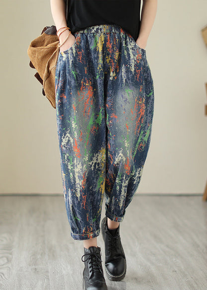 Chic Blue Oversized Graffiti Denim Harem Pants Summer LY7294 - fabuloryshop