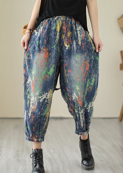 Chic Blue Oversized Graffiti Denim Harem Pants Summer LY7294 - fabuloryshop