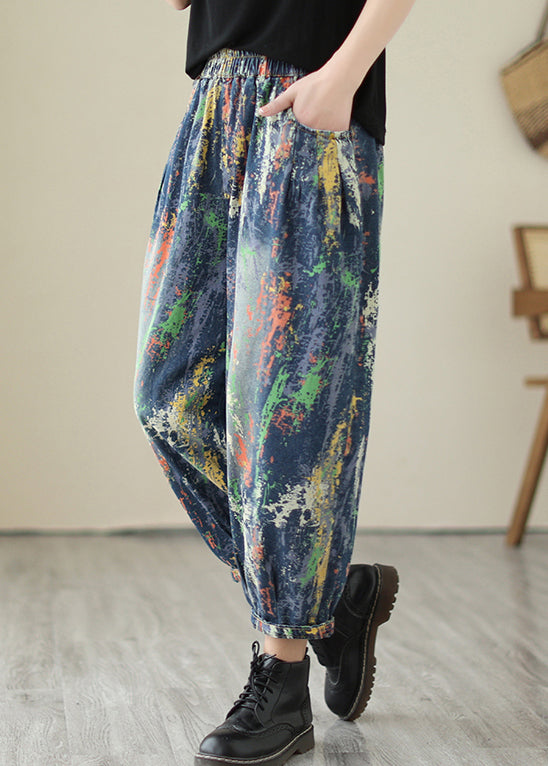 Chic Blue Oversized Graffiti Denim Harem Pants Summer LY7294 - fabuloryshop