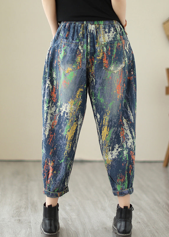 Chic Blue Oversized Graffiti Denim Harem Pants Summer LY7294 - fabuloryshop