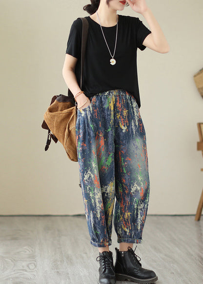 Chic Blue Oversized Graffiti Denim Harem Pants Summer LY7294 - fabuloryshop