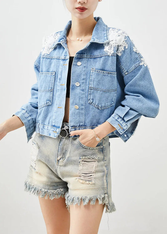 Chic Blue Oversized Stereoscopic Floral Denim Coat Fall Ada Fashion