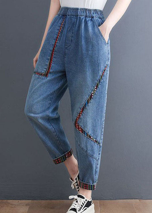 Chic Blue Pockets Patchwork Denim Harem Pants Summer LY1290 - fabuloryshop