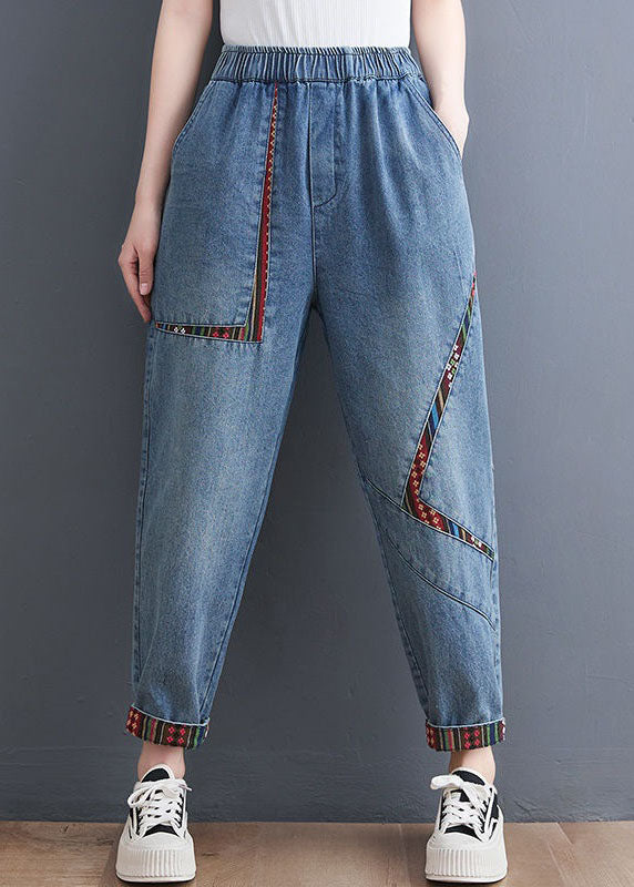 Chic Blue Pockets Patchwork Denim Harem Pants Summer LY1290 - fabuloryshop