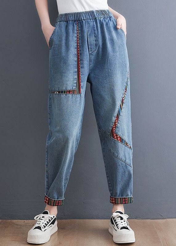 Chic Blue Pockets Patchwork Denim Harem Pants Summer LY1290 - fabuloryshop