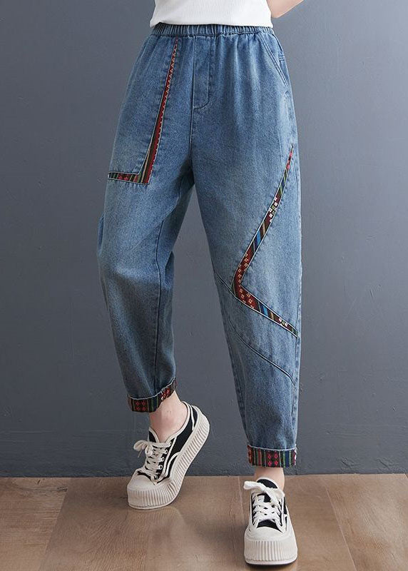 Chic Blue Pockets Patchwork Denim Harem Pants Summer LY1290 - fabuloryshop