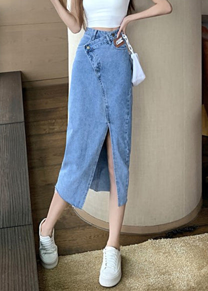 Chic Blue Side Open Asymmetrical Patchwork Denim Maxi Skirts Summer TY1032 - fabuloryshop