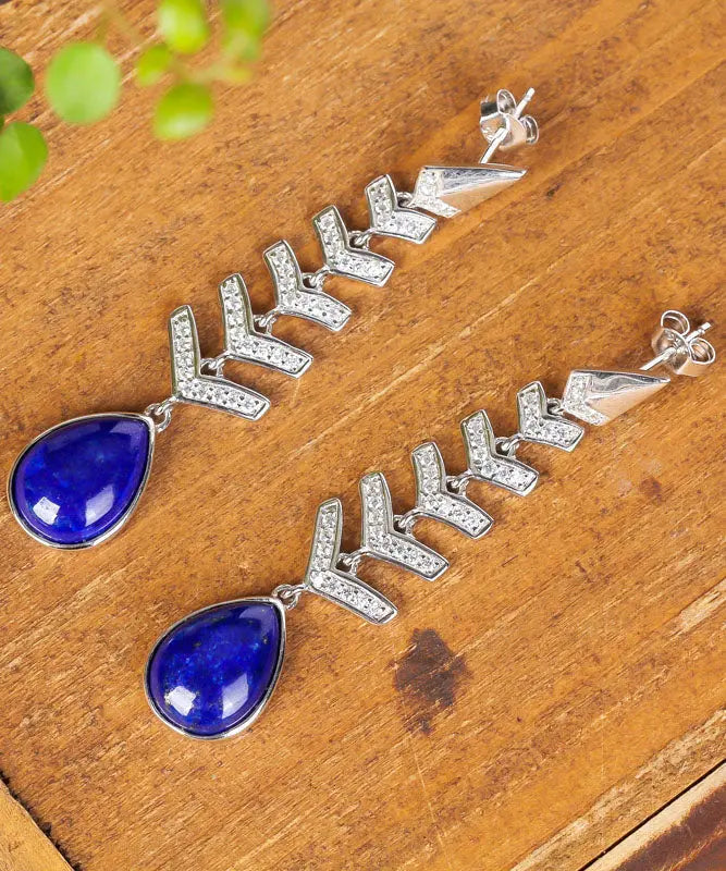 Chic Blue Sterling Silver Inlaid Gem Stone Zircon Drop Earrings Ada Fashion