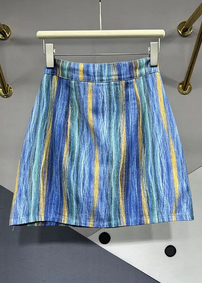 Chic Blue Striped Asymmetrical Pockets Patchwork Denim Skirts Summer Ada Fashion