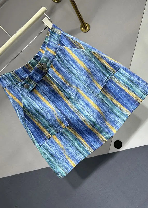 Chic Blue Striped Asymmetrical Pockets Patchwork Denim Skirts Summer Ada Fashion