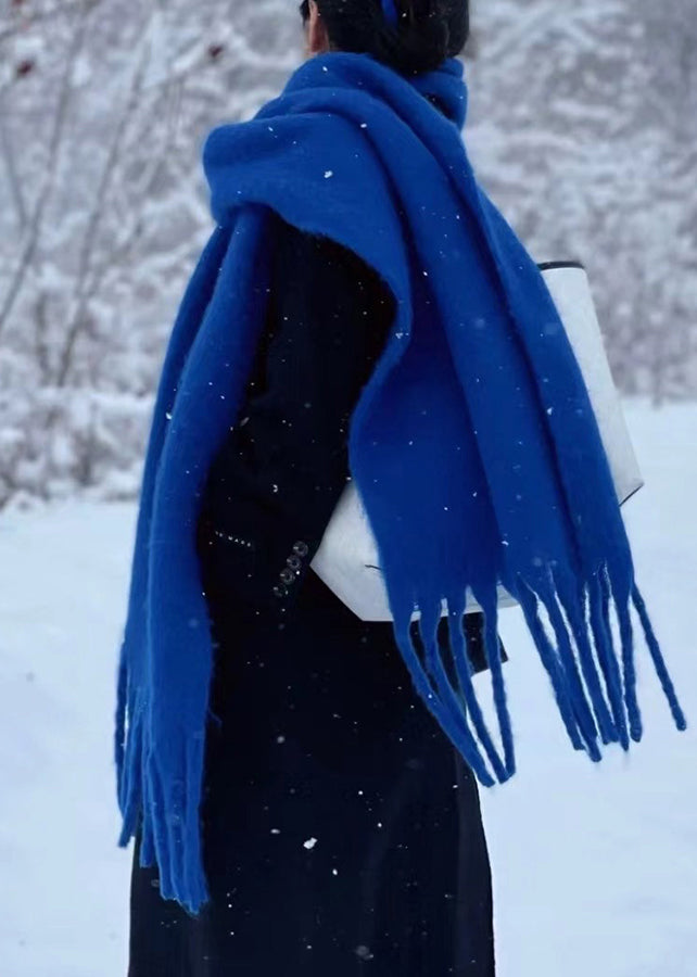 Chic Blue Tasseled Thick Warm Faux Cashmere Shawl Ada Fashion