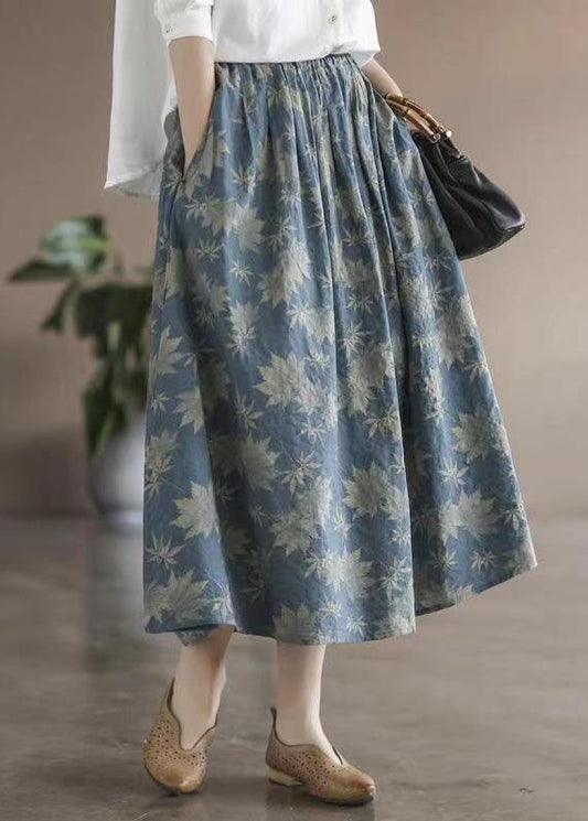 Chic Blue Wrinkled Elastic Waist Patchwork Cotton Skirts Summer Ada Fashion