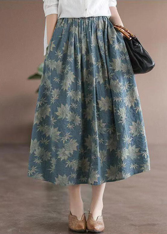 Chic Blue Wrinkled Elastic Waist Patchwork Cotton Skirts Summer Ada Fashion