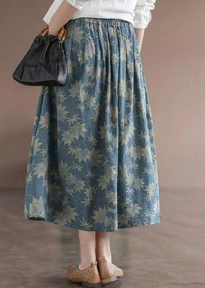 Chic Blue Wrinkled Elastic Waist Patchwork Cotton Skirts Summer Ada Fashion