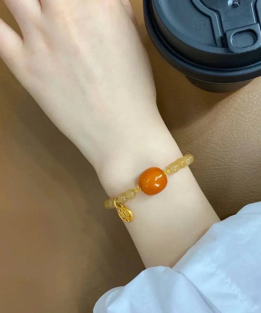 Chic Caramel 14K Gold Beeswax Chalcedony Chain Bracelet Ada Fashion