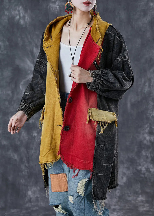 Chic Colorblock Asymmetrical Patchwork Cotton Coat Fall Ada Fashion