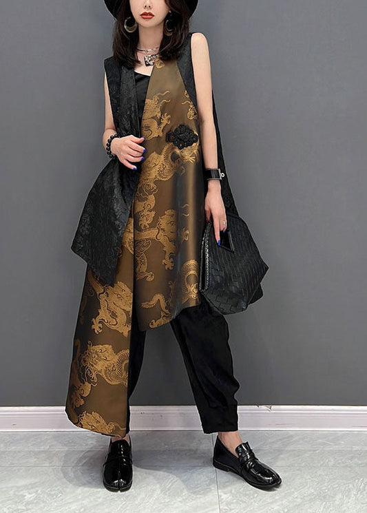 Chic Colorblock Asymmetrical Patchwork Jacquard Silk Vests Sleeveless LY1597 - fabuloryshop