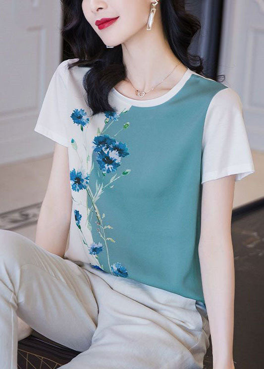 Chic Colorblock O-Neck Oversized Print Silk Tanks Summer LY0040 - fabuloryshop