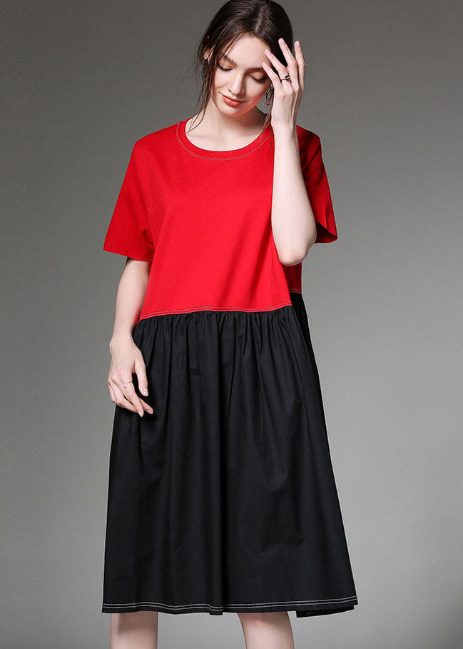 Chic Colorblock O Neck Patchwork Cotton Dress Half Sleeve LY0030 - fabuloryshop