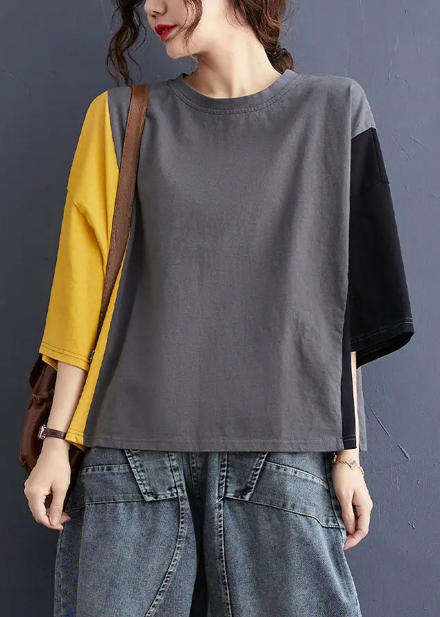 Chic Colorblock Oversized Patchwork Cotton Tanks Batwing Sleeve Ada Fashion