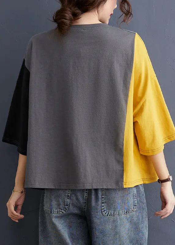 Chic Colorblock Oversized Patchwork Cotton Tanks Batwing Sleeve Ada Fashion