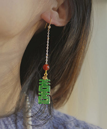 Chic Dry Green Agate Sterling Silver Tassel Drop Earrings LY2022 - fabuloryshop