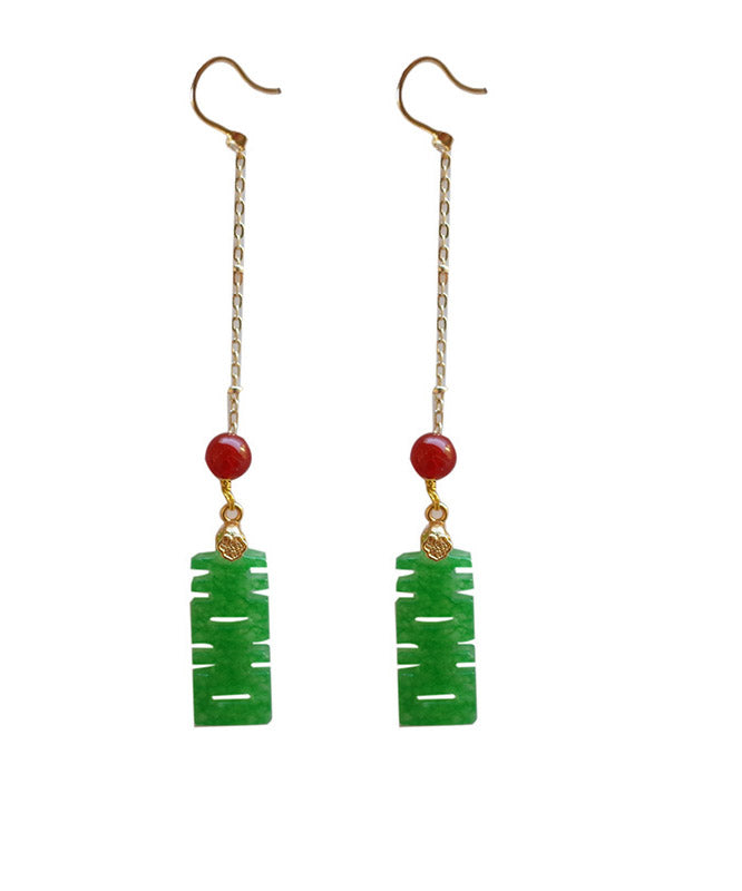 Chic Dry Green Agate Sterling Silver Tassel Drop Earrings LY2022 - fabuloryshop