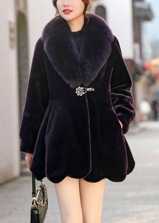 Chic Dull Purple Fur Collar Warm Mink Velvet Coat Winter Ada Fashion