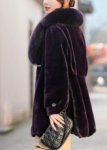 Chic Dull Purple Fur Collar Warm Mink Velvet Coat Winter Ada Fashion