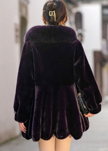 Chic Dull Purple Fur Collar Warm Mink Velvet Coat Winter Ada Fashion