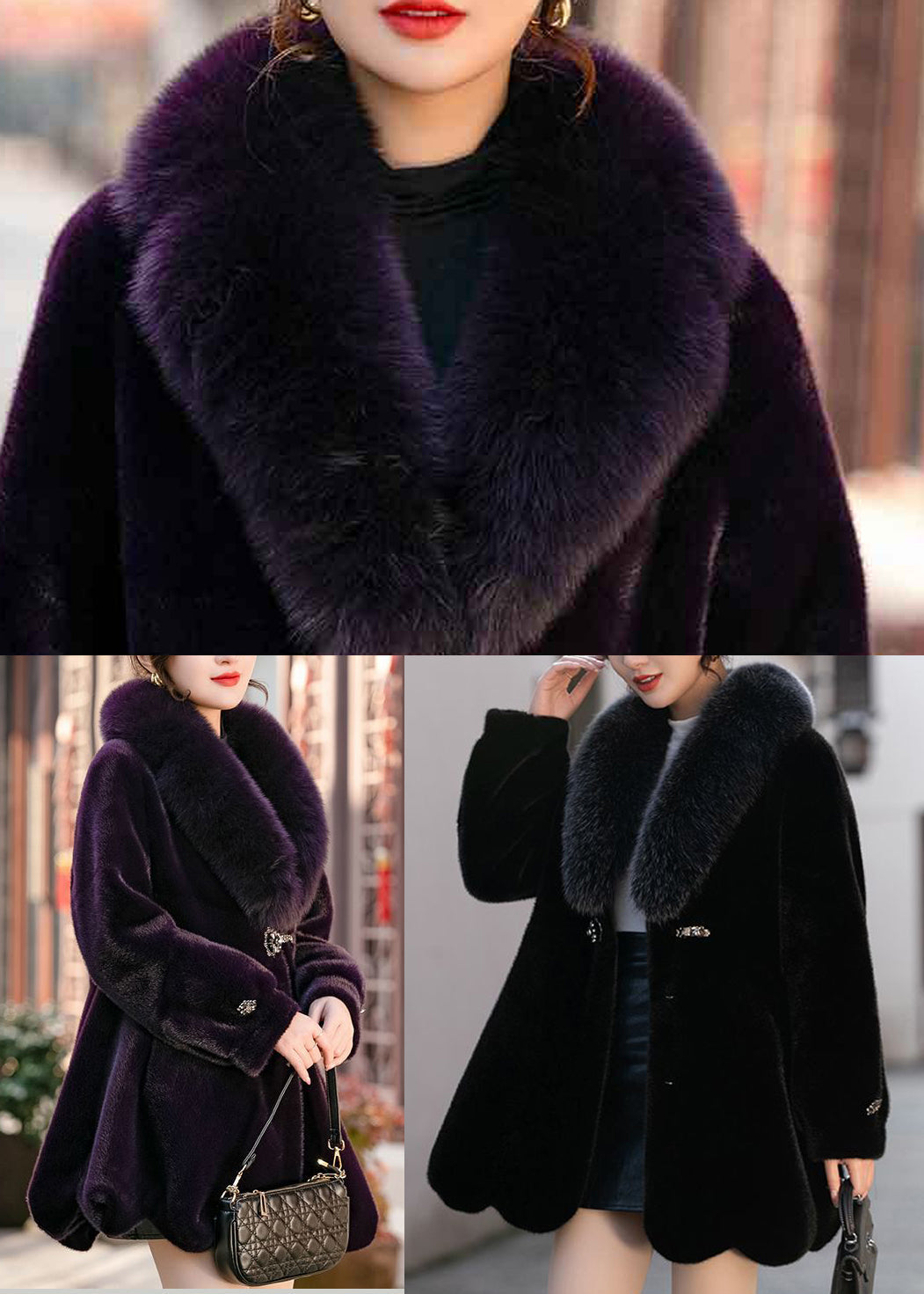 Chic Dull Purple Fur Collar Warm Mink Velvet Coat Winter Ada Fashion