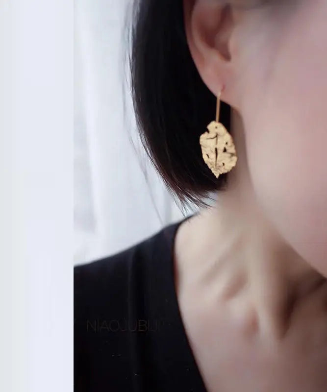 Chic Gold Copper Overgild Maple Leaf Drop Earrings Ada Fashion