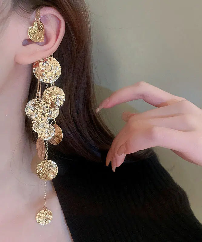 Chic Gold Copper Wrinkled Tassel Sequins Drop Earrings Ada Fashion