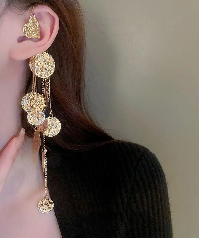 Chic Gold Copper Wrinkled Tassel Sequins Drop Earrings Ada Fashion