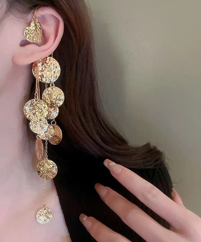 Chic Gold Copper Wrinkled Tassel Sequins Drop Earrings Ada Fashion