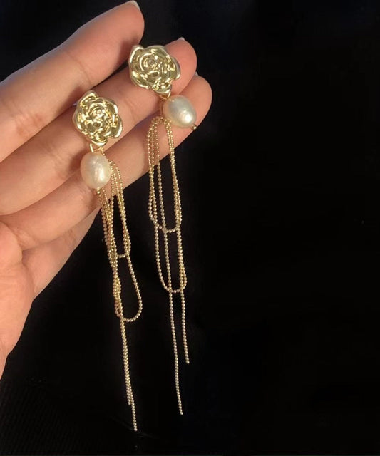 Chic Gold Overgild Pearl Long Tassel Drop Earrings LY1804 - fabuloryshop