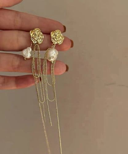 Chic Gold Overgild Pearl Long Tassel Drop Earrings LY1804 - fabuloryshop