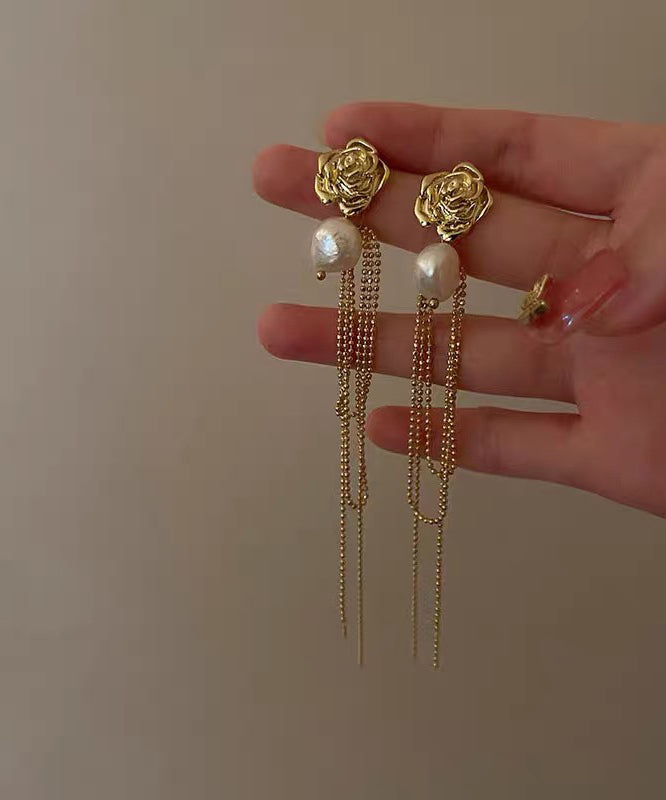 Chic Gold Overgild Pearl Long Tassel Drop Earrings LY1804 - fabuloryshop