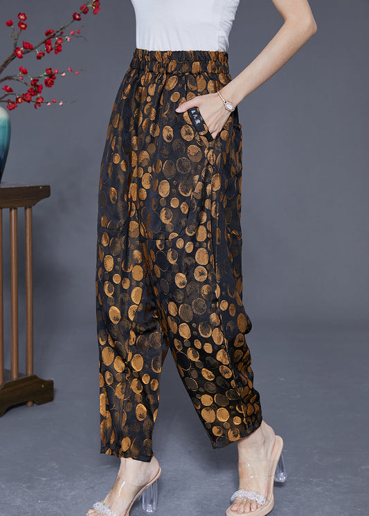 Chic Golden Dot Elastic Waist Pockets Silk Harem Pants Summer LY2361 - fabuloryshop