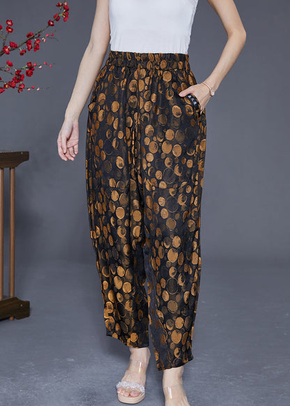 Chic Golden Dot Elastic Waist Pockets Silk Harem Pants Summer LY2361 - fabuloryshop